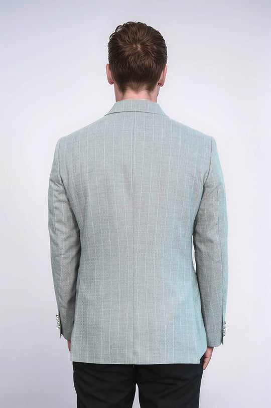 Men’s Light Grey Pinstripe Slim Fit Double-Breasted Peak Lapel Blazer
