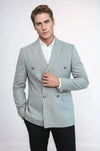 Men’s Light Grey Pinstripe Slim Fit Double-Breasted Peak Lapel Blazer