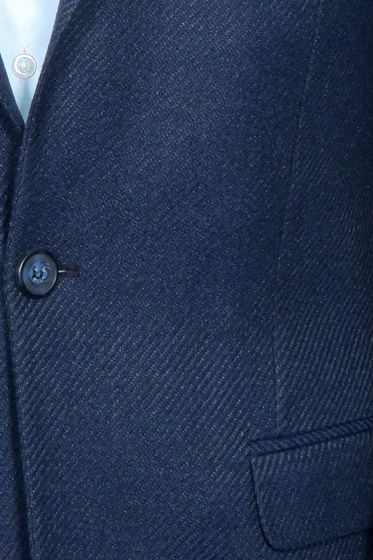 Men’s Dark Navy Patterned Slim Fit Single Breasted Smart-Casual Blazer