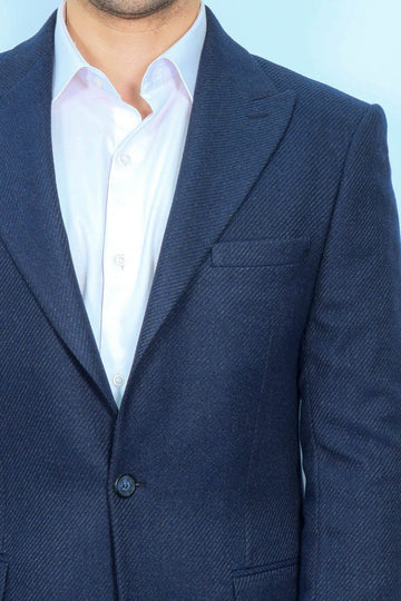 Men’s Dark Navy Patterned Slim Fit Single Breasted Smart-Casual Blazer
