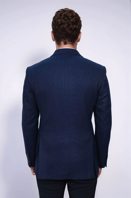 Men’s Dark Navy Patterned Slim Fit Single Breasted Smart-Casual Blazer