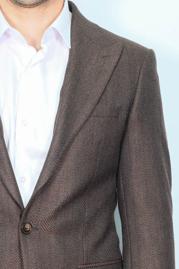 Men’s Espresso Textured Slim Fit Notch Lapel Sport Blazer
