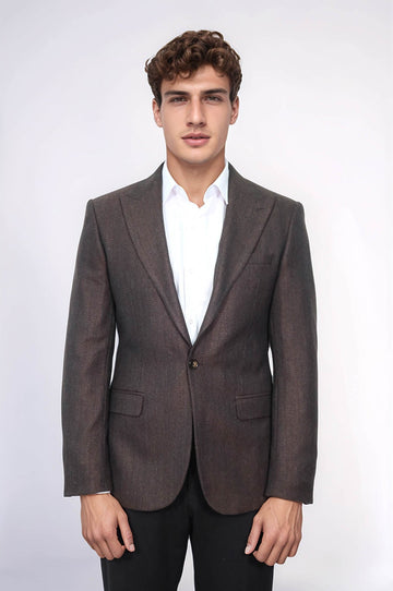 Men’s Espresso Textured Slim Fit Notch Lapel Sport Blazer