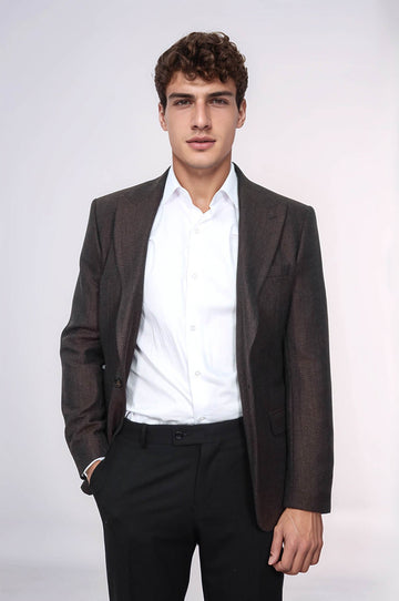 Men’s Espresso Textured Slim Fit Notch Lapel Sport Blazer