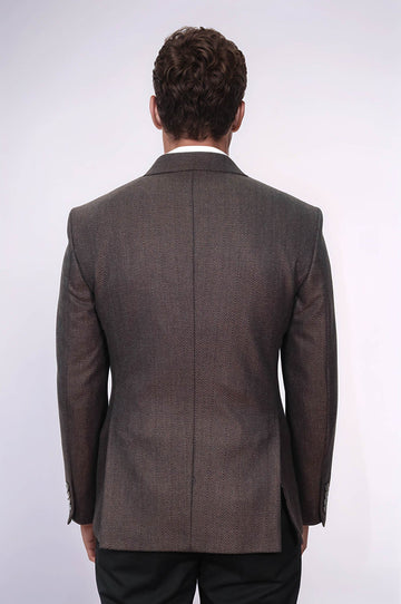 Men’s Espresso Textured Slim Fit Notch Lapel Sport Blazer