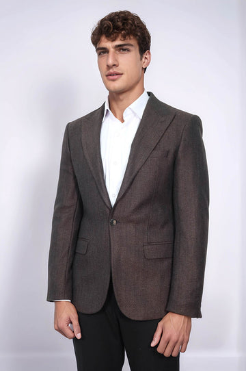 Men’s Espresso Textured Slim Fit Notch Lapel Sport Blazer