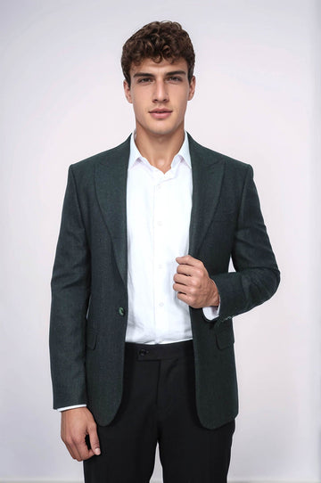Men’s Dark Emerald Green Patterned Slim Fit Single Breasted Smart-Casual Blazer
