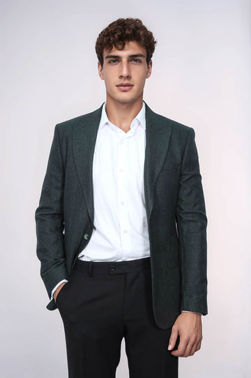 Men’s Dark Emerald Green Patterned Slim Fit Single Breasted Smart-Casual Blazer