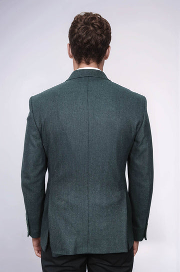 Men’s Dark Emerald Green Patterned Slim Fit Single Breasted Smart-Casual Blazer