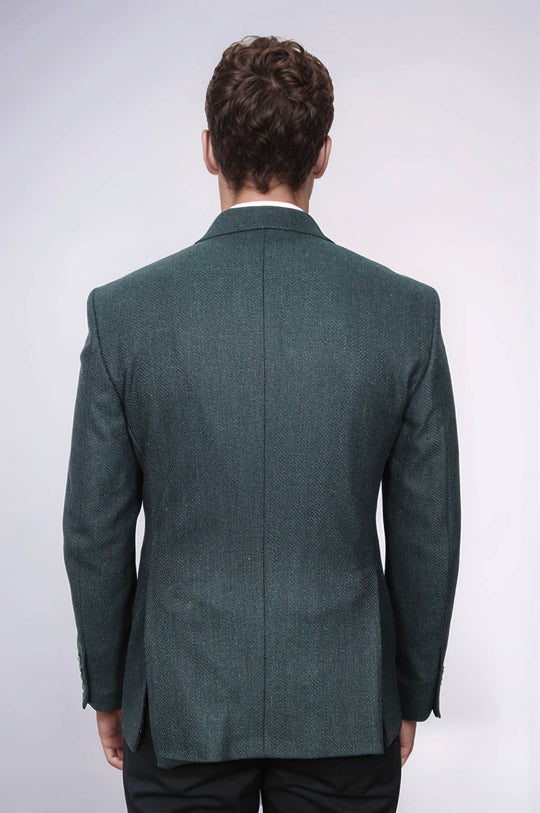 Men’s Dark Emerald Green Patterned Slim Fit Single Breasted Smart-Casual Blazer
