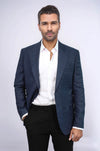 Men’s Navy Blue Micro-Patterned Slim Fit Wide Peak Lapel Blazer