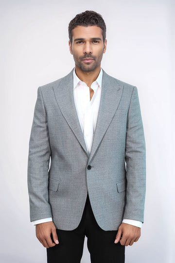Men’s Light Grey Micro-Patterned Slim Fit Wide Peak Lapel Blazer