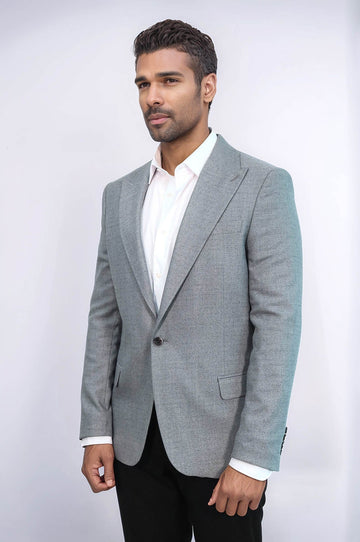 Men’s Light Grey Micro-Patterned Slim Fit Wide Peak Lapel Blazer
