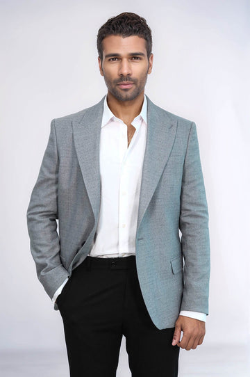 Men’s Light Grey Micro-Patterned Slim Fit Wide Peak Lapel Blazer