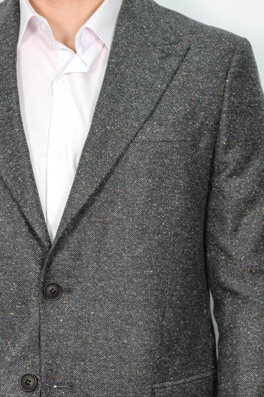 Men’s Anthracite Houndstooth Slim Fit Single Breasted Smart-Casual Blazer
