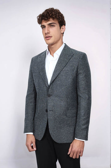 Men’s Anthracite Houndstooth Slim Fit Single Breasted Smart-Casual Blazer