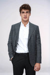Men’s Anthracite Houndstooth Slim Fit Single Breasted Smart-Casual Blazer