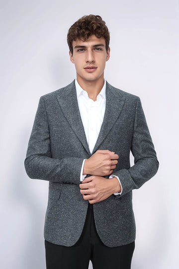 Men’s Anthracite Houndstooth Slim Fit Single Breasted Smart-Casual Blazer