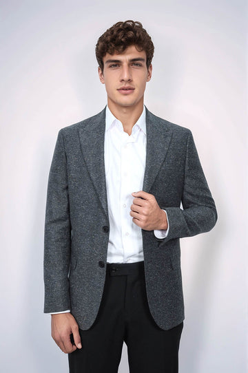 Men’s Anthracite Houndstooth Slim Fit Single Breasted Smart-Casual Blazer