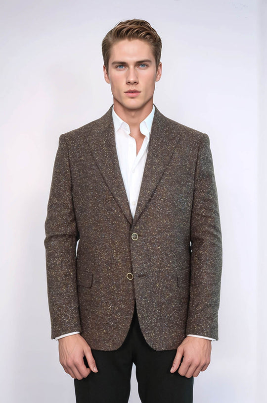 Men’s Tawny Brown Houndstooth Slim Fit Single Breasted Smart-Casual Blazer