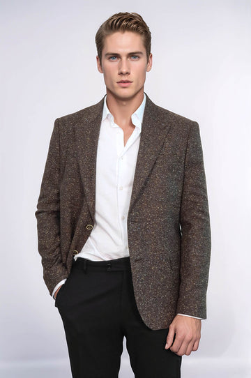Men’s Tawny Brown Houndstooth Slim Fit Single Breasted Smart-Casual Blazer