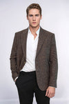 Men’s Tawny Brown Houndstooth Slim Fit Single Breasted Smart-Casual Blazer