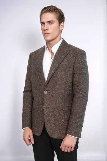 Men’s Tawny Brown Houndstooth Slim Fit Single Breasted Smart-Casual Blazer