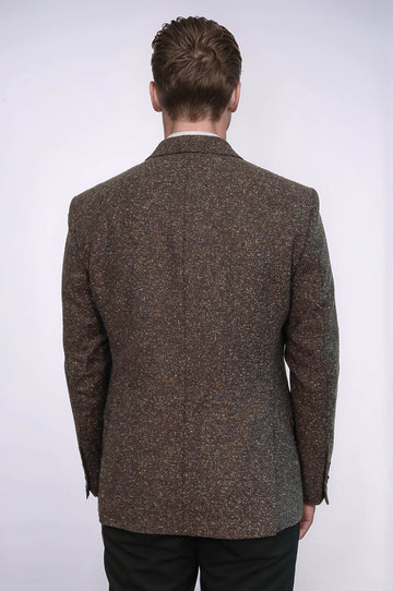Men’s Tawny Brown Houndstooth Slim Fit Single Breasted Smart-Casual Blazer