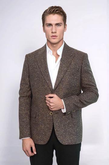 Men’s Tawny Brown Houndstooth Slim Fit Single Breasted Smart-Casual Blazer