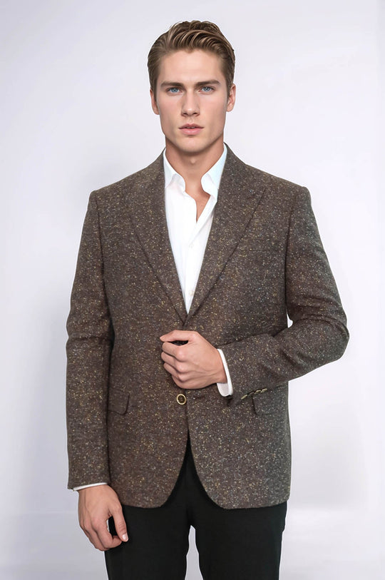 Men’s Tawny Brown Houndstooth Slim Fit Single Breasted Smart-Casual Blazer