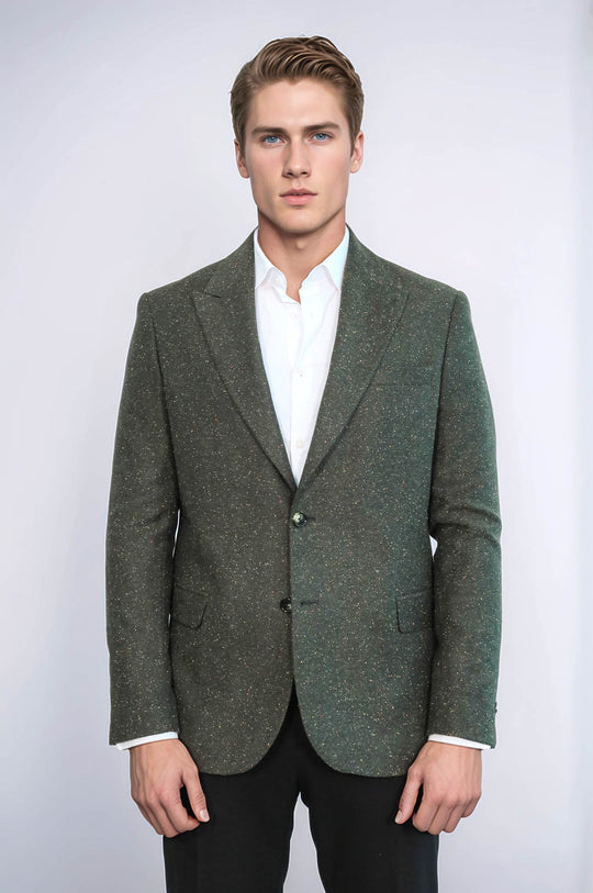 Men’s Forest Green Houndstooth Slim Fit Single Breasted Smart-Casual Blazer