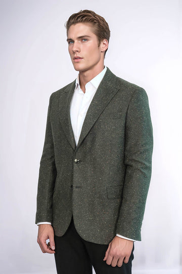 Men’s Forest Green Houndstooth Slim Fit Single Breasted Smart-Casual Blazer