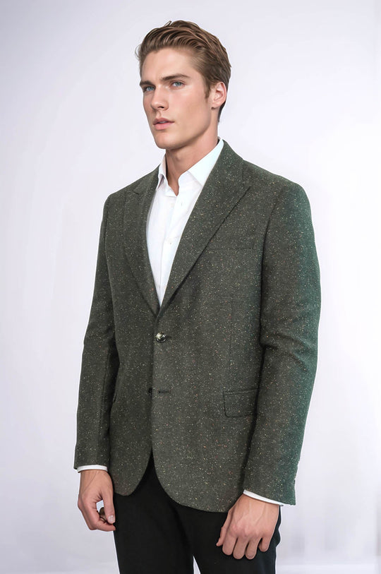 Men’s Forest Green Houndstooth Slim Fit Single Breasted Smart-Casual Blazer