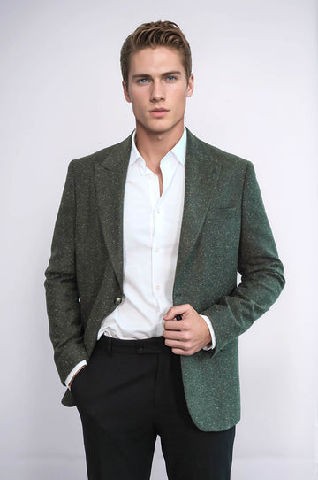 Men’s Forest Green Houndstooth Slim Fit Single Breasted Smart-Casual Blazer