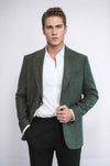 Men’s Forest Green Houndstooth Slim Fit Single Breasted Smart-Casual Blazer
