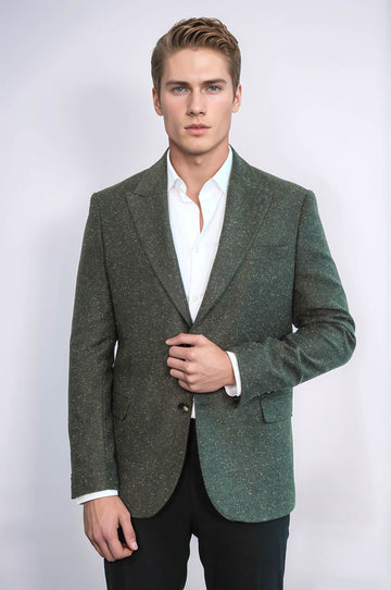 Men’s Forest Green Houndstooth Slim Fit Single Breasted Smart-Casual Blazer