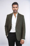Men’s Dark Green Houndstooth Slim Fit Single Breasted Smart-Casual Blazer
