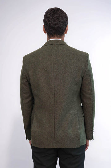 Men’s Dark Green Houndstooth Slim Fit Single Breasted Smart-Casual Blazer