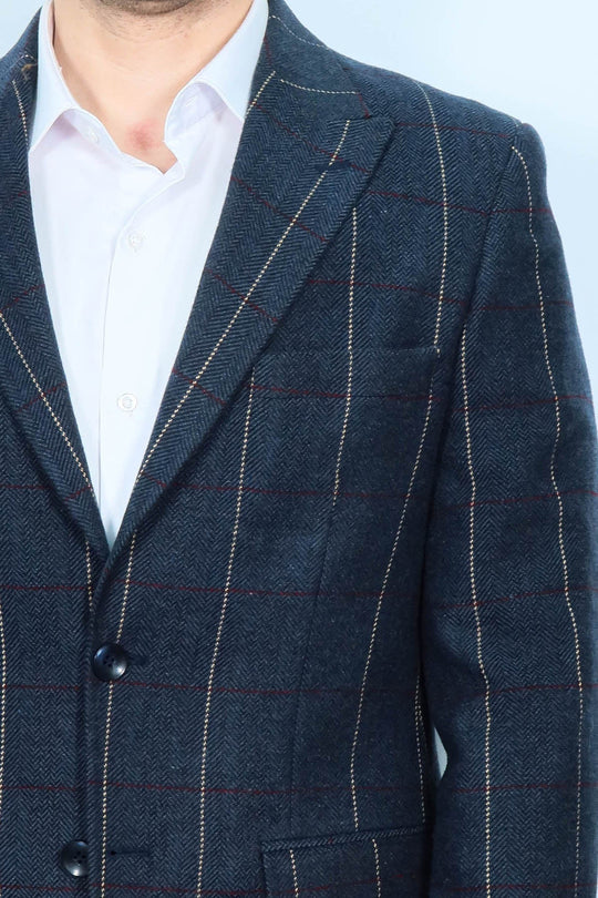 Men’s Midnight Navy Subtle Pinstripe Slim Fit Notch Lapel Sport Blazer