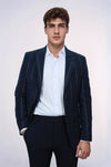 Men’s Midnight Navy Subtle Pinstripe Slim Fit Notch Lapel Sport Blazer