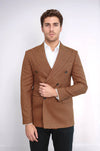 Men’s Tawny Houndstooth Slim Fit Double-Breasted Peak Lapel Blazer