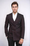 Men’s Deep Burgundy Houndstooth Slim Fit Double-Breasted Peak Lapel Blazer