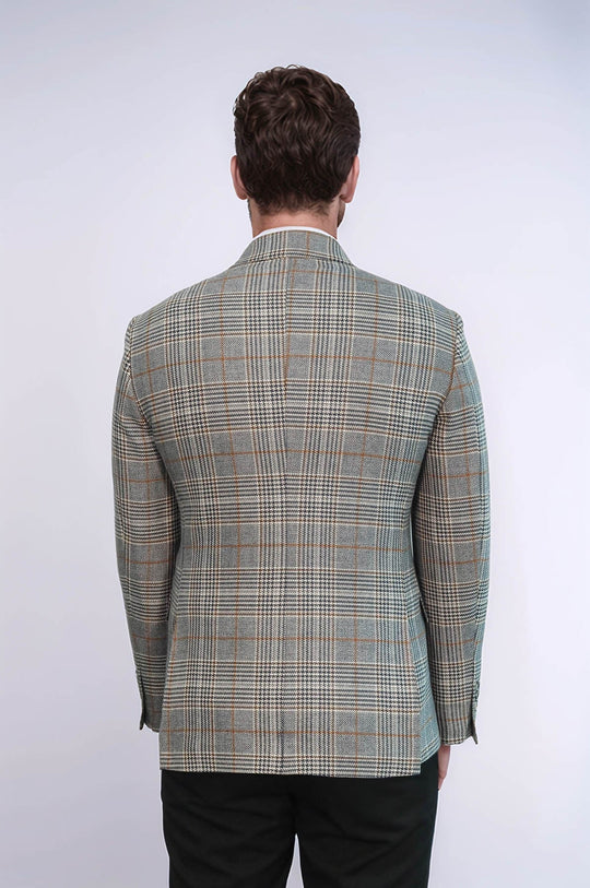 Men’s Anthracite Checked Slim Fit Double Breasted Smart-Casual Blazer