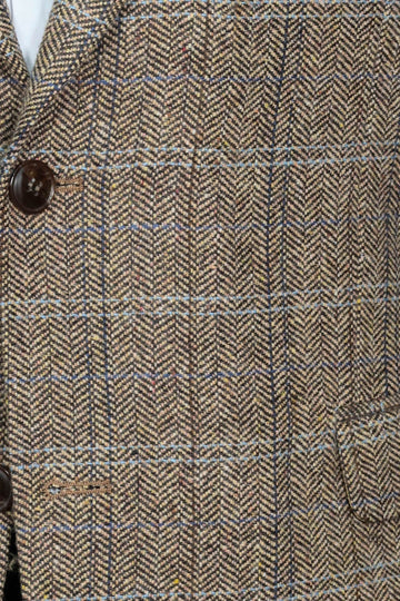 Men’s Brown Herringbone Slim Fit Single Breasted Smart-Casual Blazer