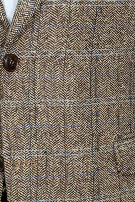 Men’s Brown Herringbone Slim Fit Single Breasted Smart-Casual Blazer