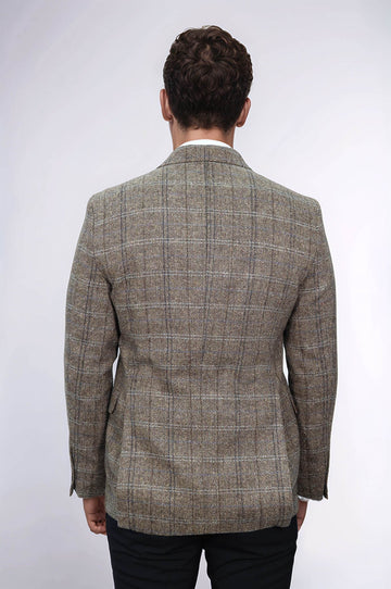 Men’s Brown Herringbone Slim Fit Single Breasted Smart-Casual Blazer