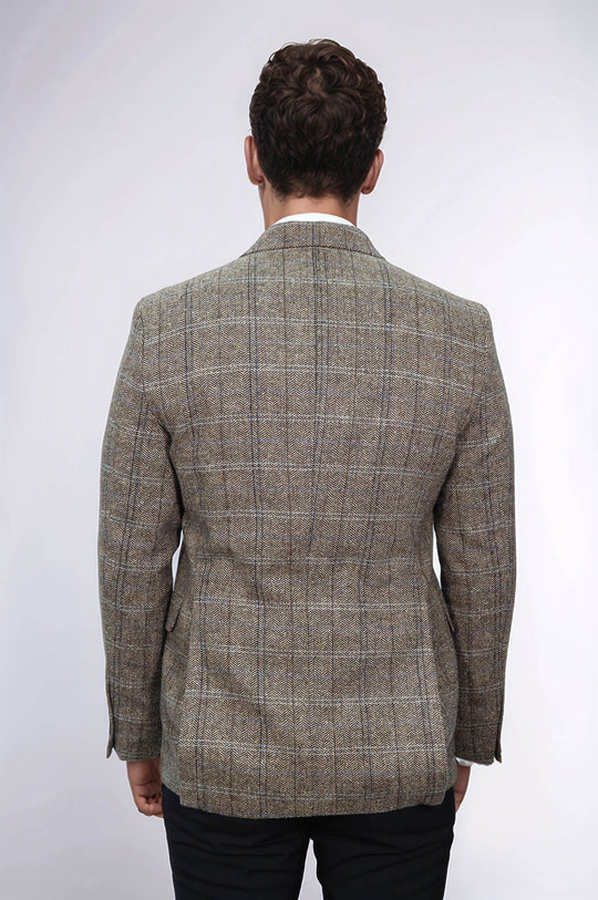 Men’s Brown Herringbone Slim Fit Single Breasted Smart-Casual Blazer