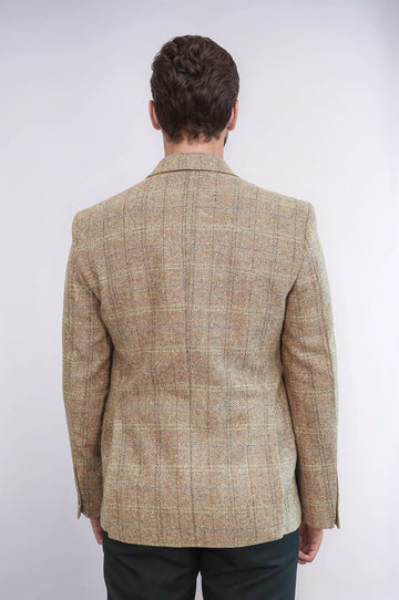 Men’s Tan Brown Herringbone Wool  Slim Fit Single Breasted Sport Blazer