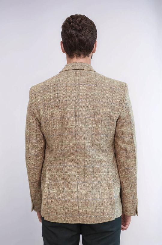 Men’s Tan Brown Herringbone Wool  Slim Fit Single Breasted Sport Blazer