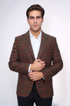 Men’s Brown Checked Slim Fit Single Breasted Smart-Casual Blazer